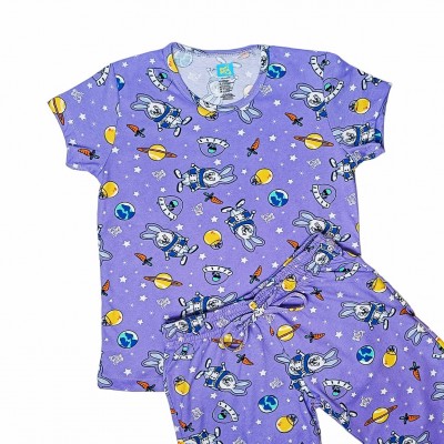 Pijama Glow Buzz Bunny lila niña manga corta